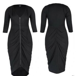 CITY Chic Zip Front Drape Long Sleeve Black Dress size 20W